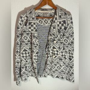 Lucky Brand Aztec Geometric Print Black and White Cardigan Knot Blazer Jacket